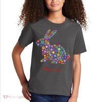 Happy Easter Bunny Rabbit Flowers Logo Kids T-Shirt thumb 2