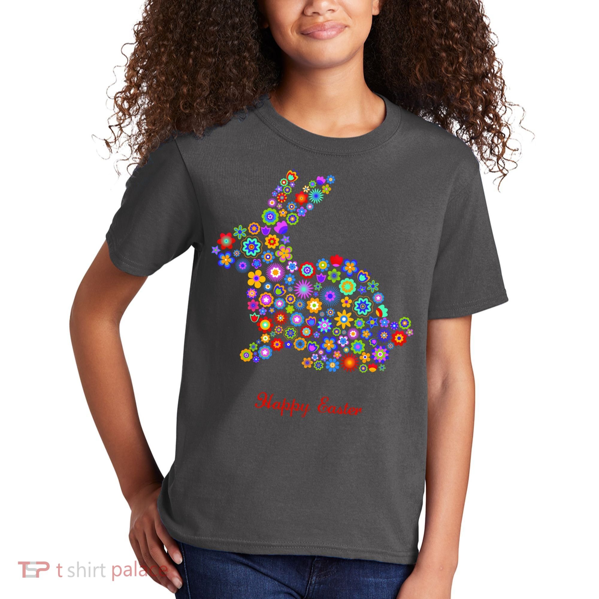 Happy Easter Bunny Rabbit Flowers Logo Kids T-Shirt