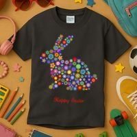 Happy Easter Bunny Rabbit Flowers Logo Kids T-Shirt thumb 3