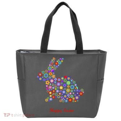 Happy Easter Bunny Rabbit Flowers Logo Tote Bag