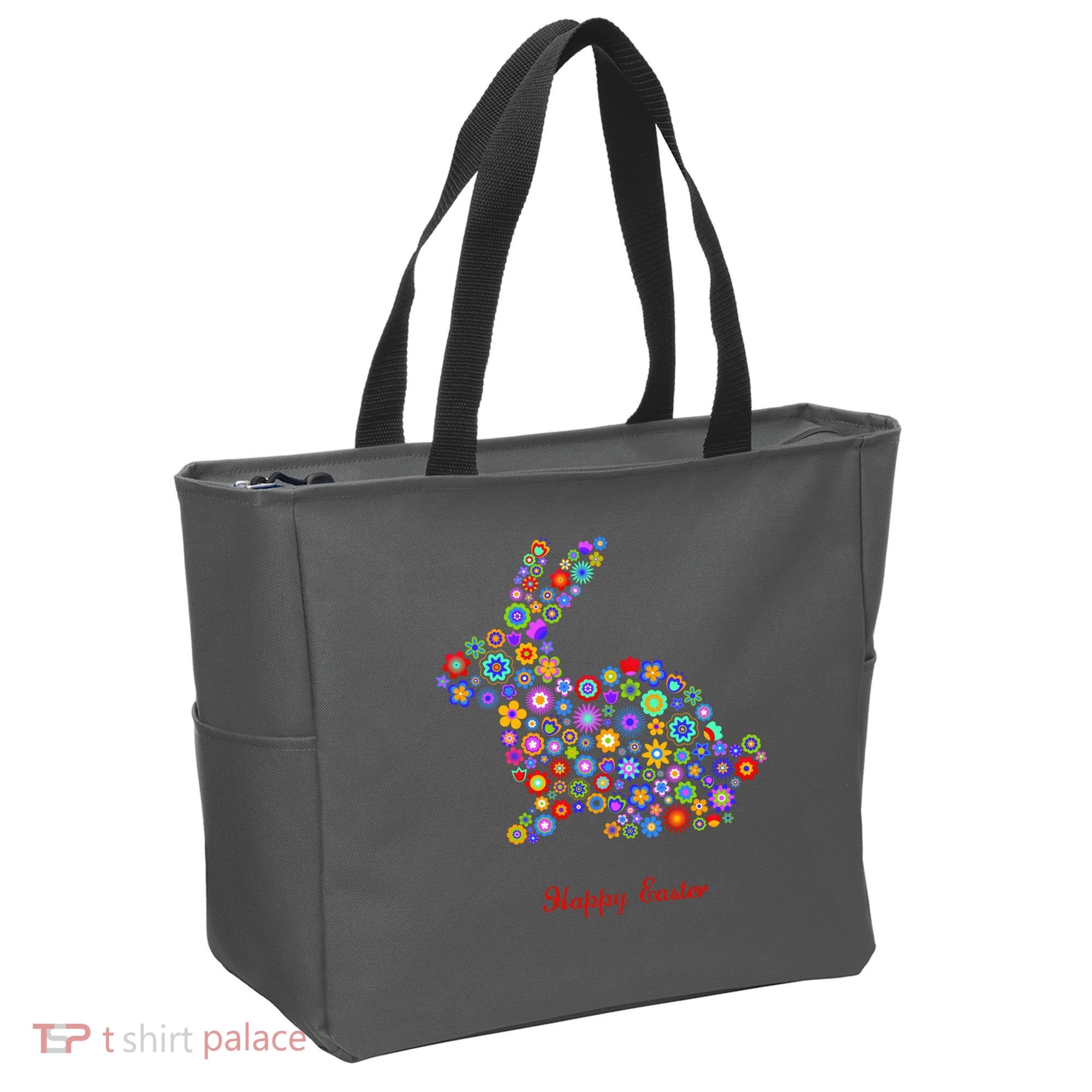 Happy Easter Bunny Rabbit Flowers Logo Tote Bag