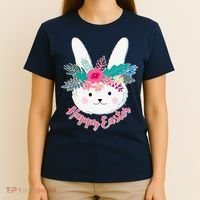 Happy Easter Flower Bunny T-Shirt thumb 4