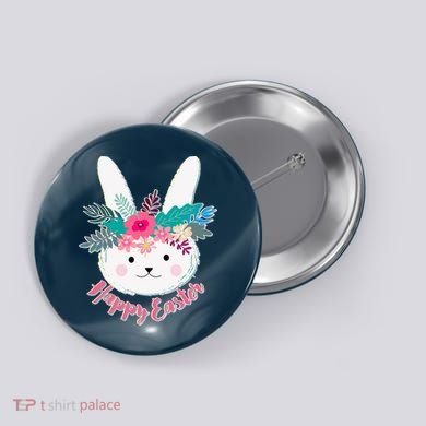 Happy Easter Flower Bunny Button