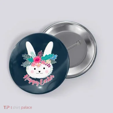 Happy Easter Flower Bunny Button