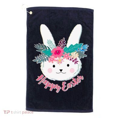 Happy Easter Flower Bunny Golf Towel