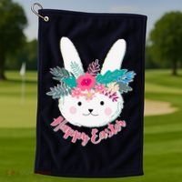 Happy Easter Flower Bunny Golf Towel thumb 1