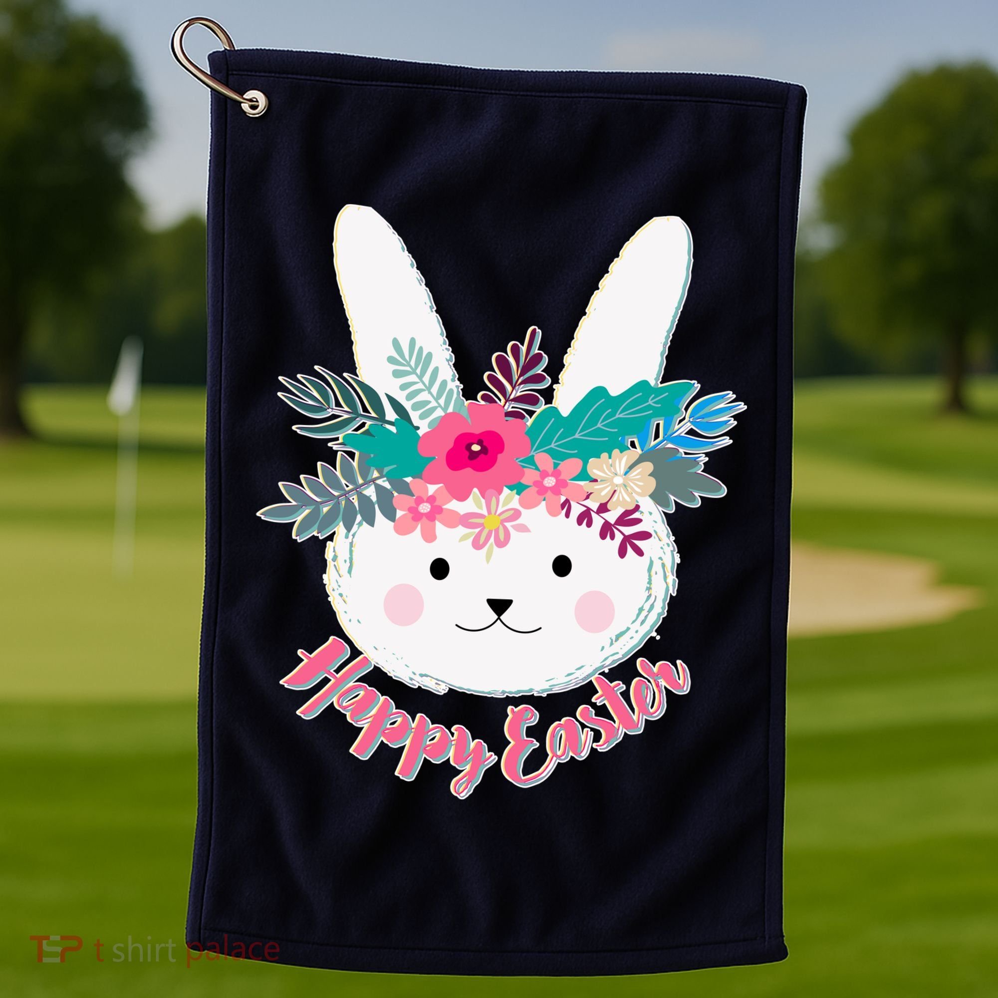 Happy Easter Flower Bunny Golf Towel