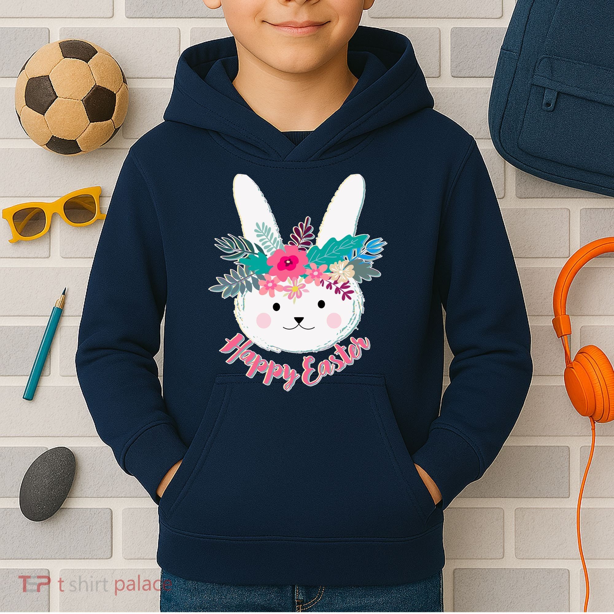 Happy Easter Flower Bunny Kids Hoodie