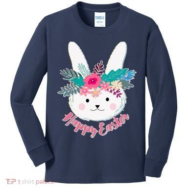 Happy Easter Flower Bunny Kids Long Sleeve Shirt
