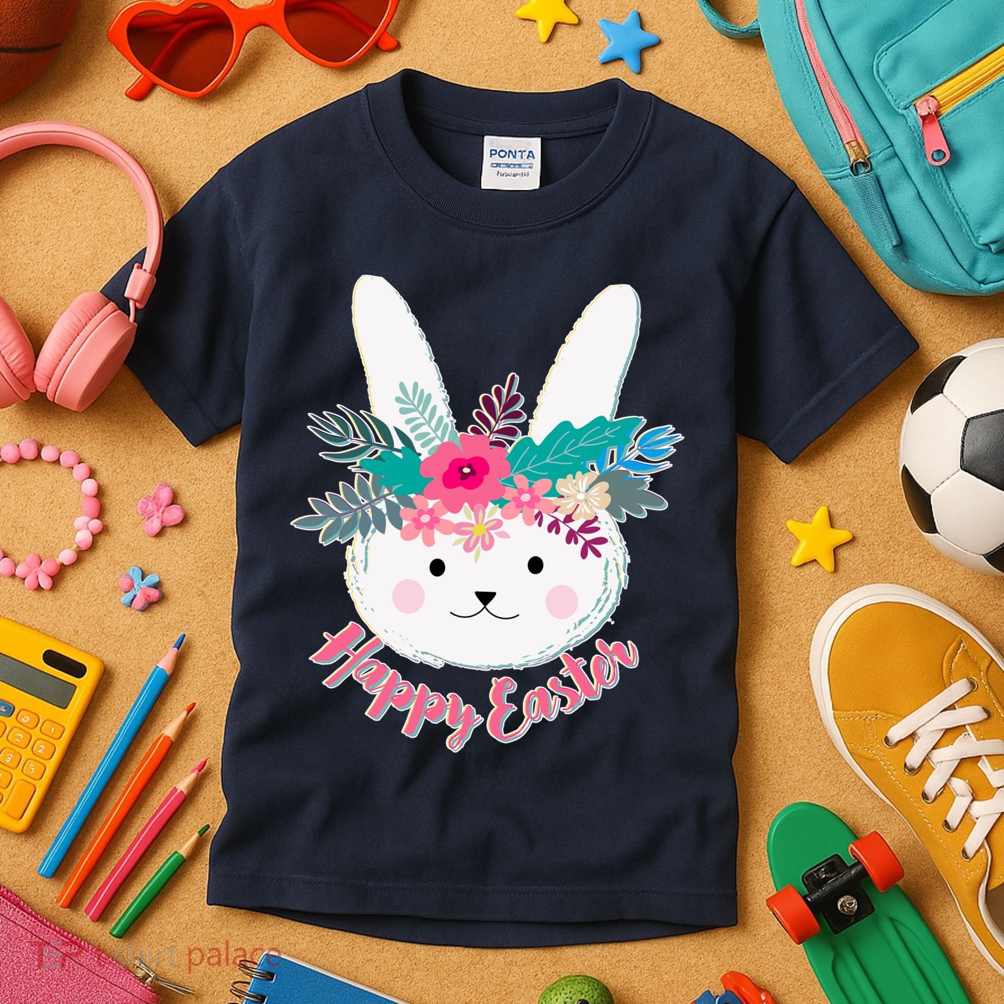 Happy Easter Flower Bunny Kids T-Shirt