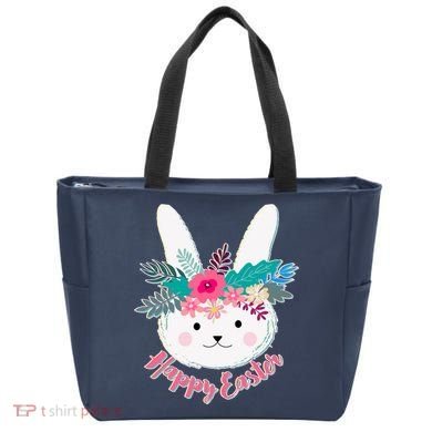 Happy Easter Flower Bunny Tote Bag
