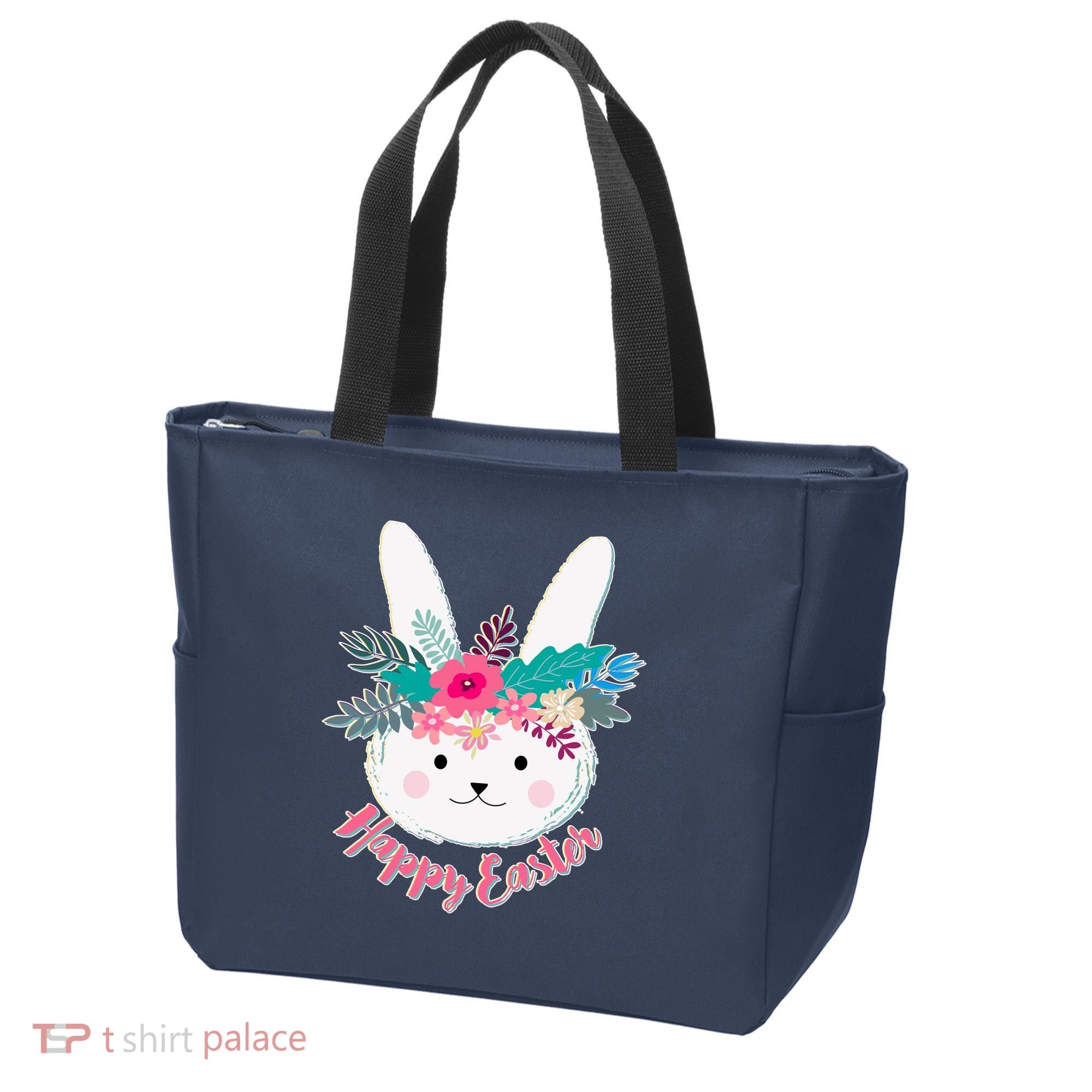 Happy Easter Flower Bunny Tote Bag