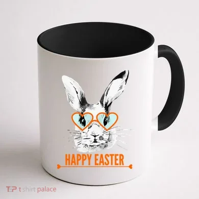 Happy Easter Hipster Bunny Rabbit Coffee Mug back