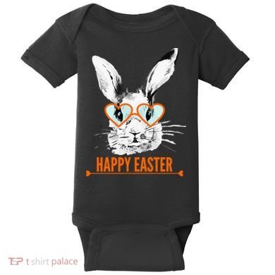 Happy Easter Hipster Bunny Rabbit Baby Bodysuit