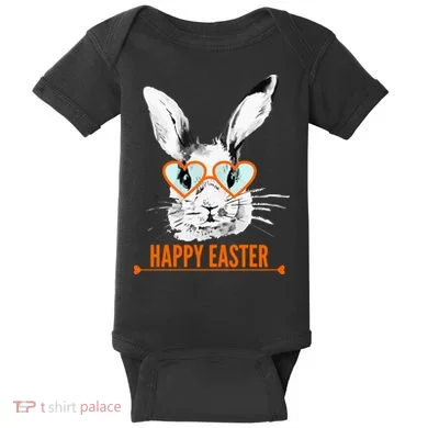 Happy Easter Hipster Bunny Rabbit Baby Bodysuit