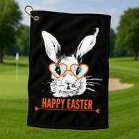 Happy Easter Hipster Bunny Rabbit Golf Towel thumb 1