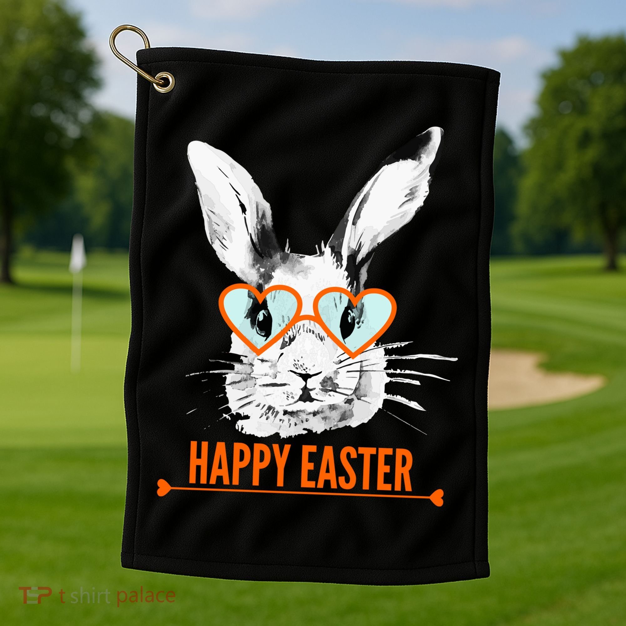 Happy Easter Hipster Bunny Rabbit Golf Towel