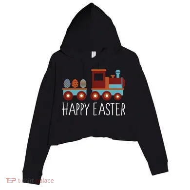 Happy Easter Train Crop Fleece Hoodie