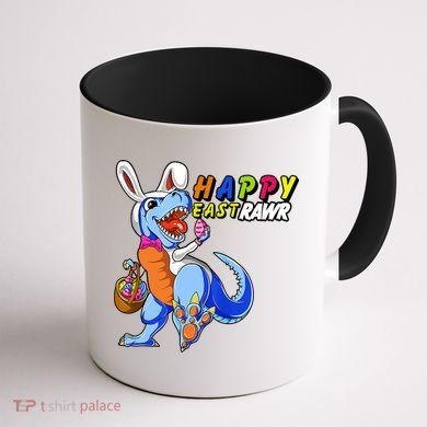 Happy EastRawar T-Rex Dino Easter Eggs Coffee Mug back