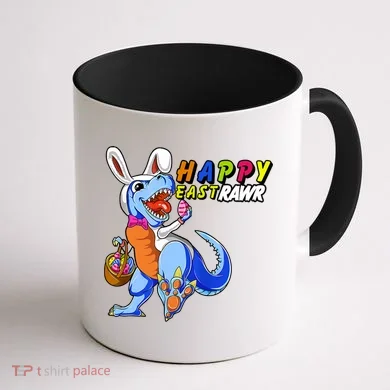 Happy EastRawar T-Rex Dino Easter Eggs Coffee Mug back
