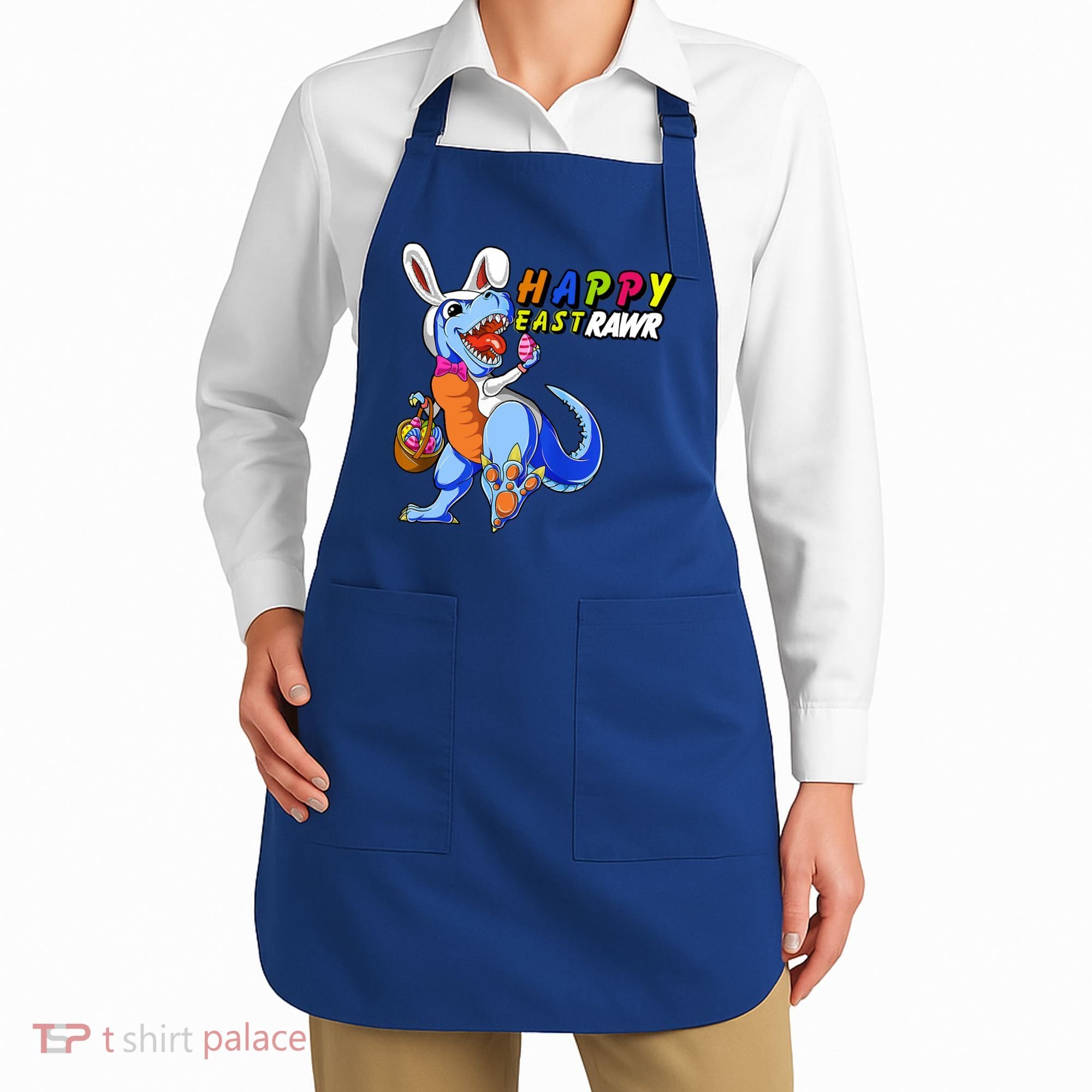 Happy EastRawar T-Rex Dino Easter Eggs Apron