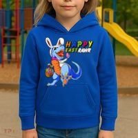 Happy EastRawar T-Rex Dino Easter Eggs Kids Hoodie thumb 3