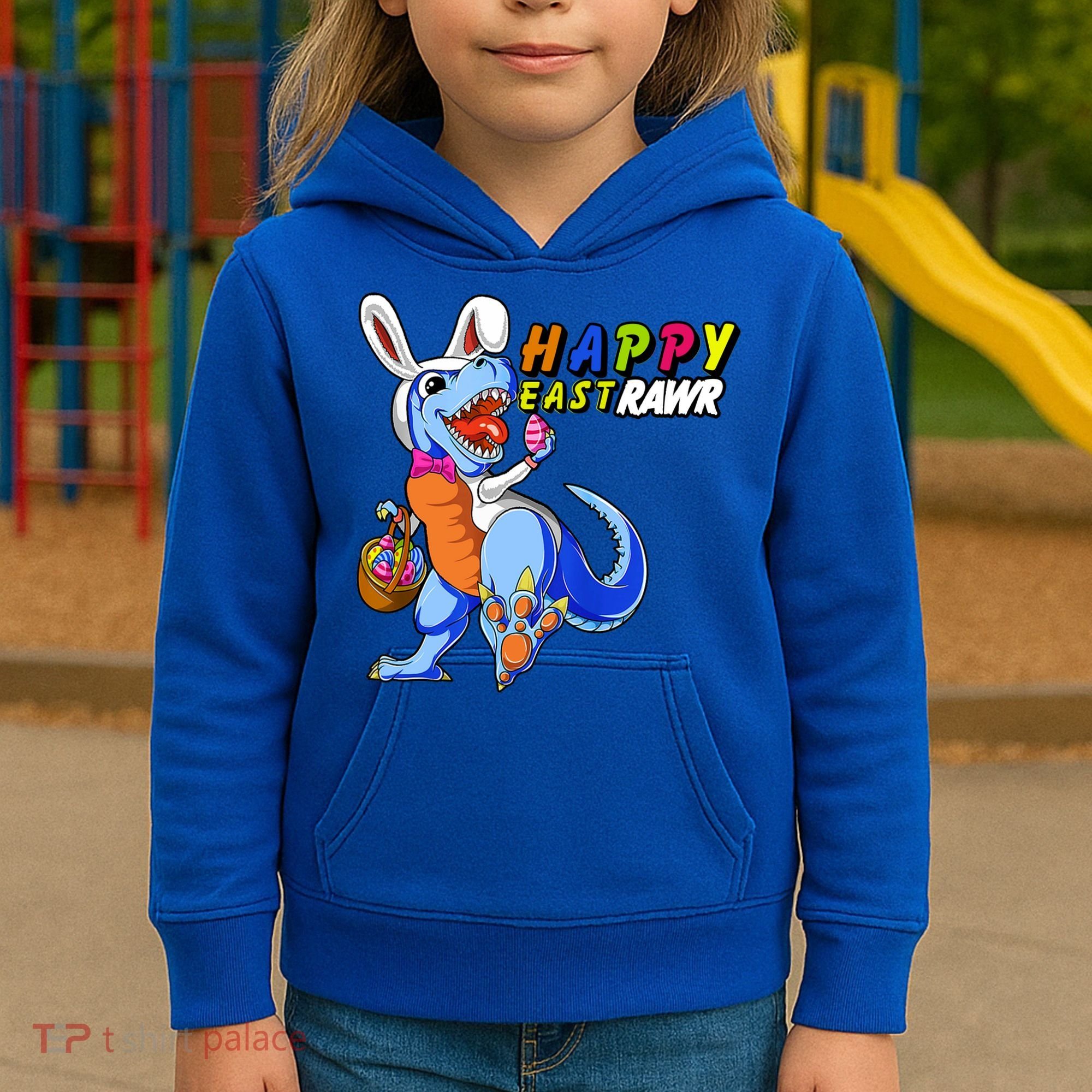 Happy EastRawar T-Rex Dino Easter Eggs Kids Hoodie