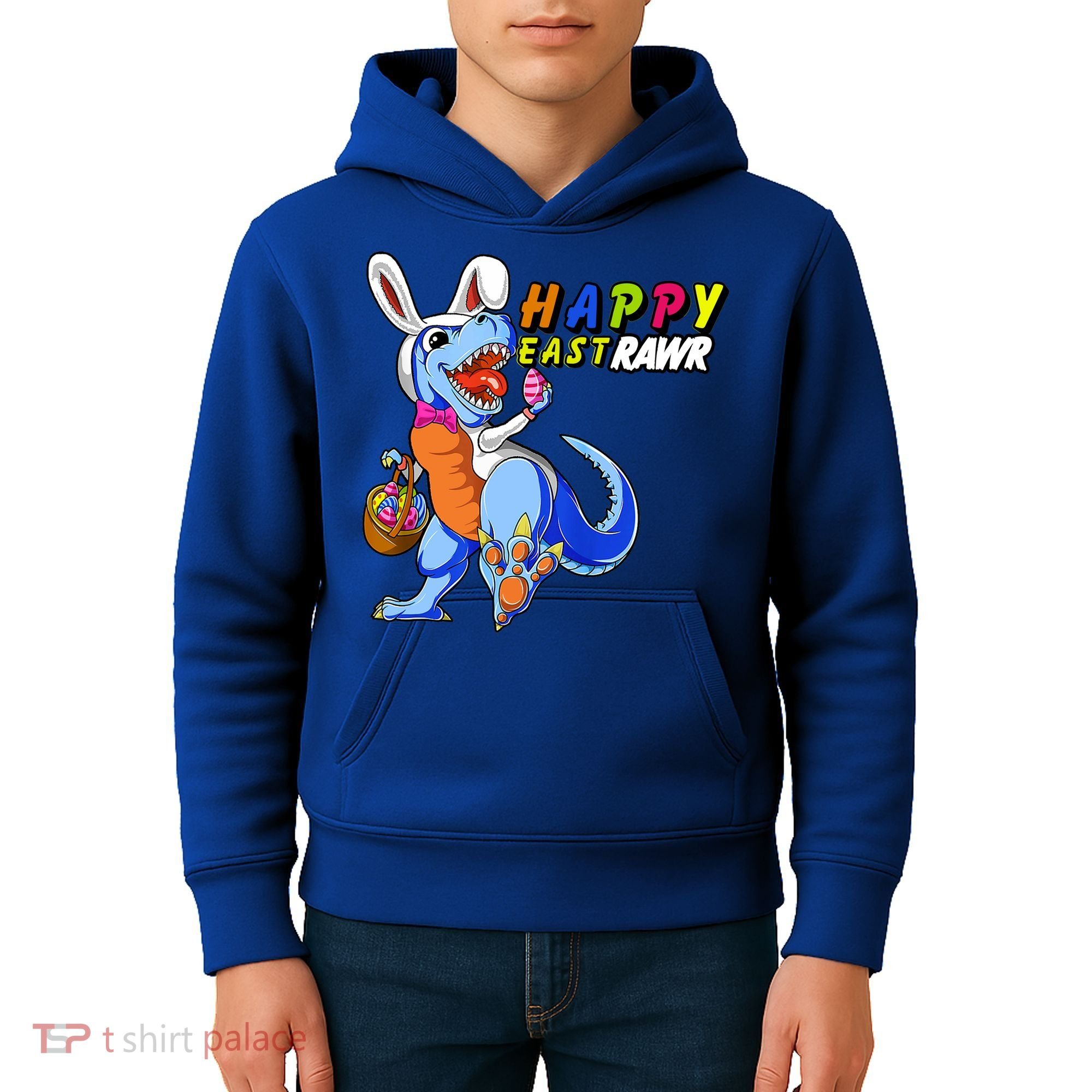 Happy EastRawar T-Rex Dino Easter Eggs Kids Hoodie