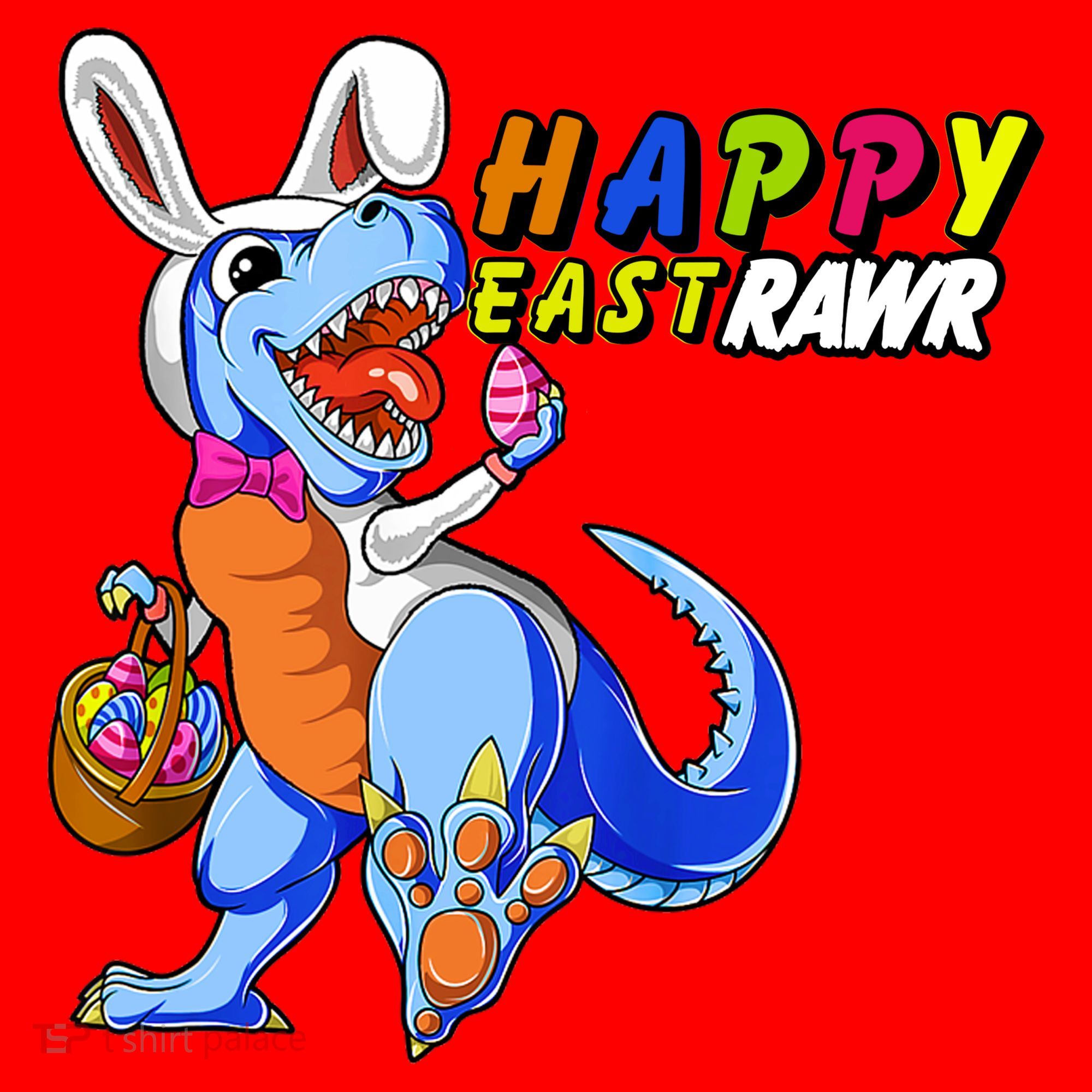 Happy EastRawar T-Rex Dino Easter Eggs Santa Hat