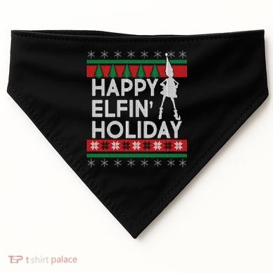 Happy Elfin' Holiday Ugly Christmas USA-Made Doggie Bandana