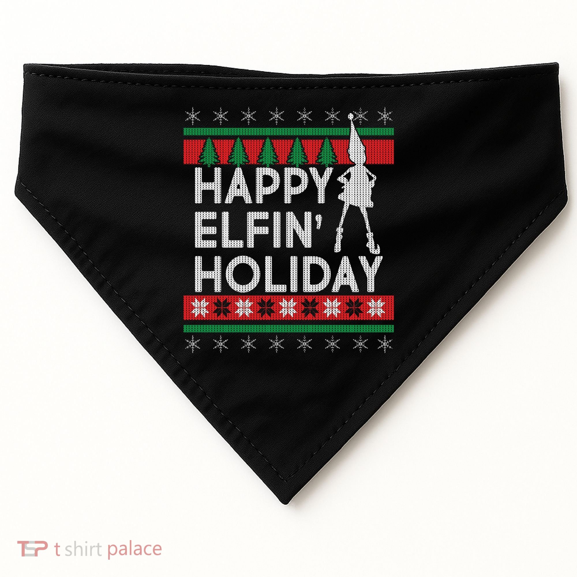 Happy Elfin' Holiday Ugly Christmas USA-Made Doggie Bandana