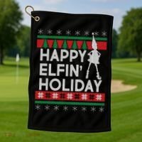 Happy Elfin' Holiday Ugly Christmas Golf Towel thumb 1