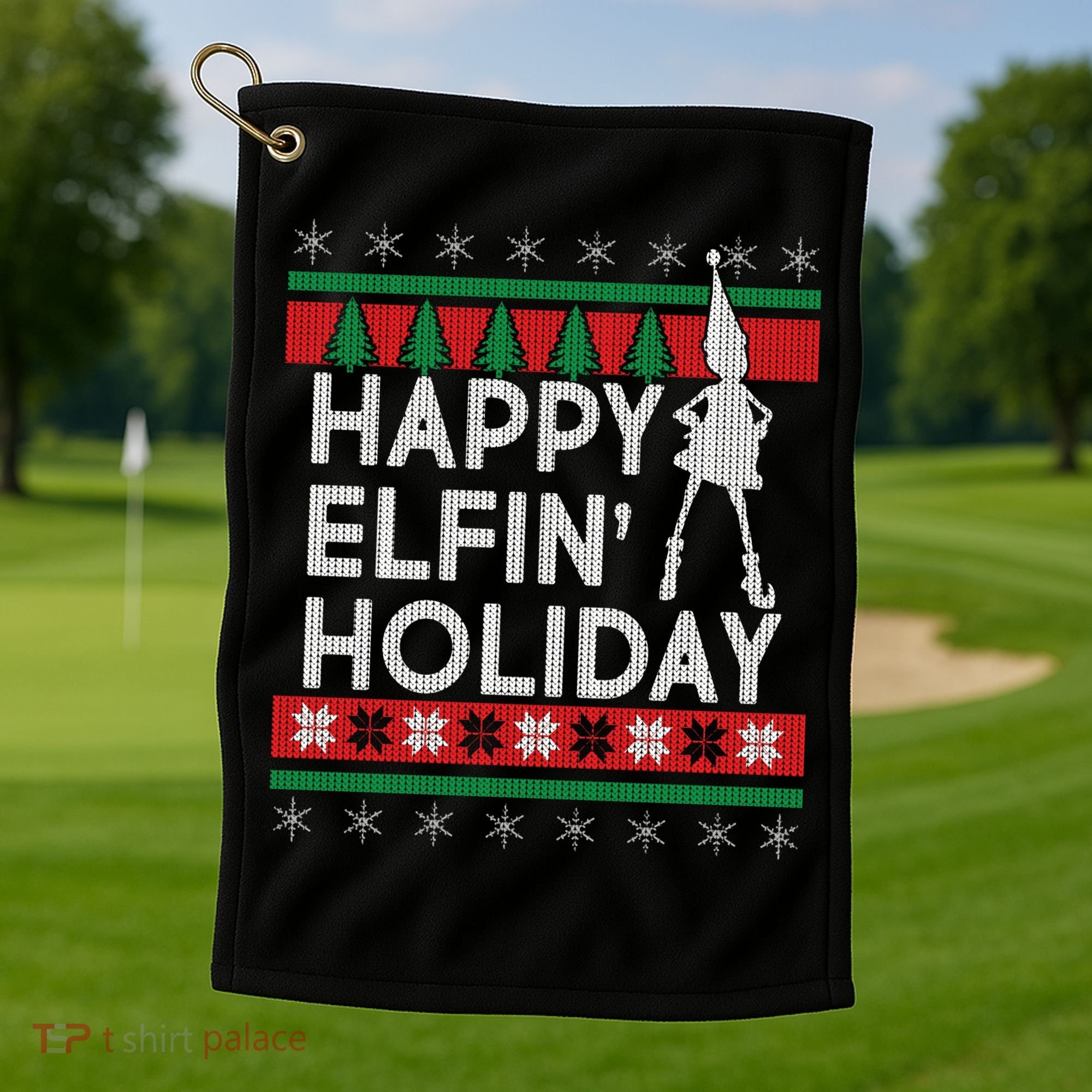 Happy Elfin' Holiday Ugly Christmas Golf Towel