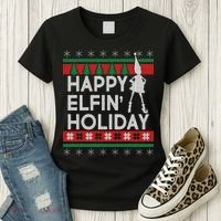 Happy Elfin' Holiday Ugly Christmas Women's T-Shirt thumb 3