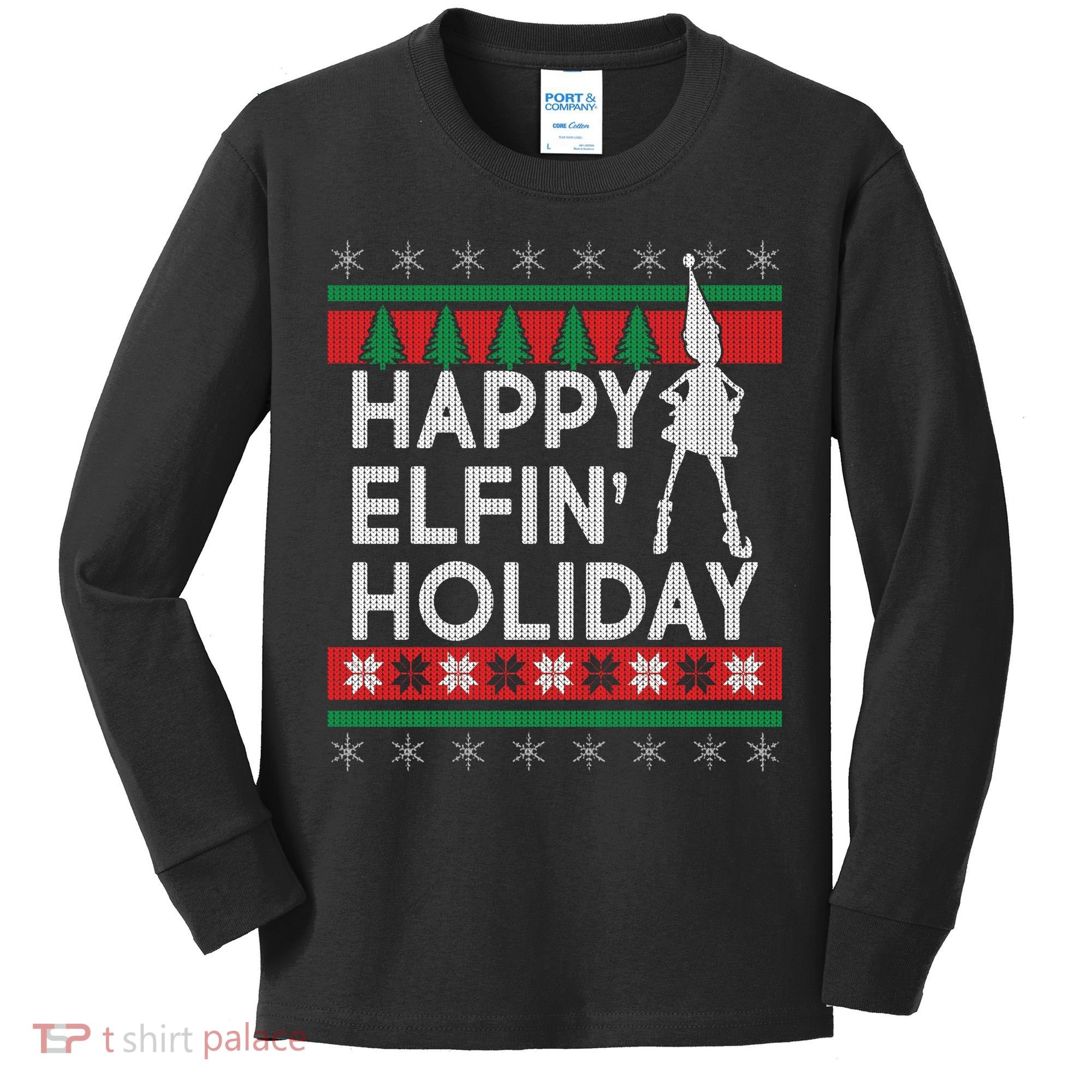 Happy Elfin' Holiday Ugly Christmas Kids Long Sleeve Shirt