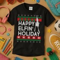 Happy Elfin' Holiday Ugly Christmas Kids T-Shirt thumb 3
