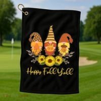 Happy Fall Y'all Cute Autumn Gnomes Golf Towel thumb 1