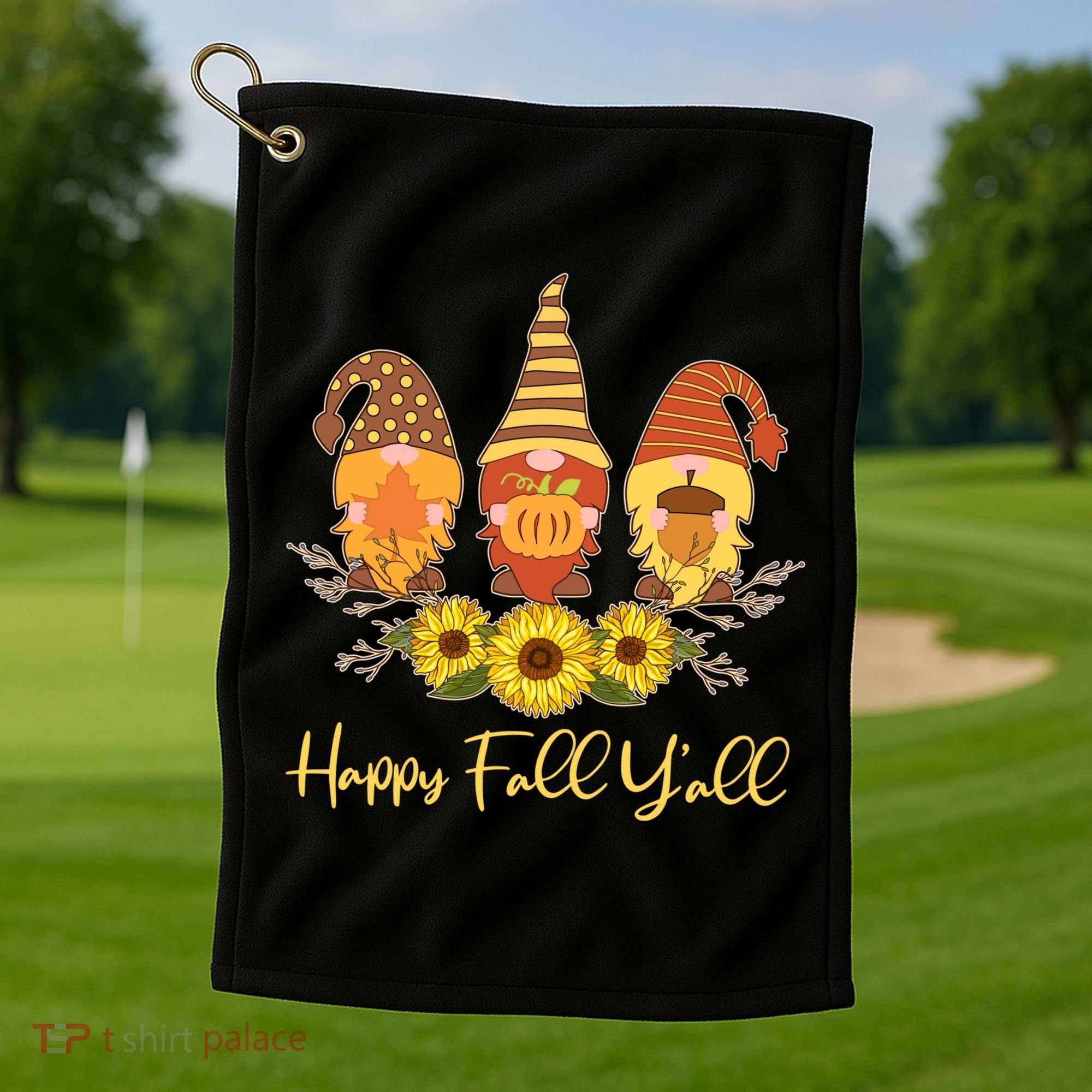 Happy Fall Y'all Cute Autumn Gnomes Golf Towel