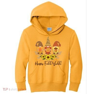 Happy Fall Y'all Cute Autumn Gnomes Kids Hoodie