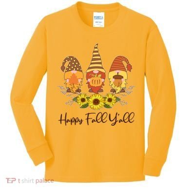 Happy Fall Y'all Cute Autumn Gnomes Kids Long Sleeve Shirt