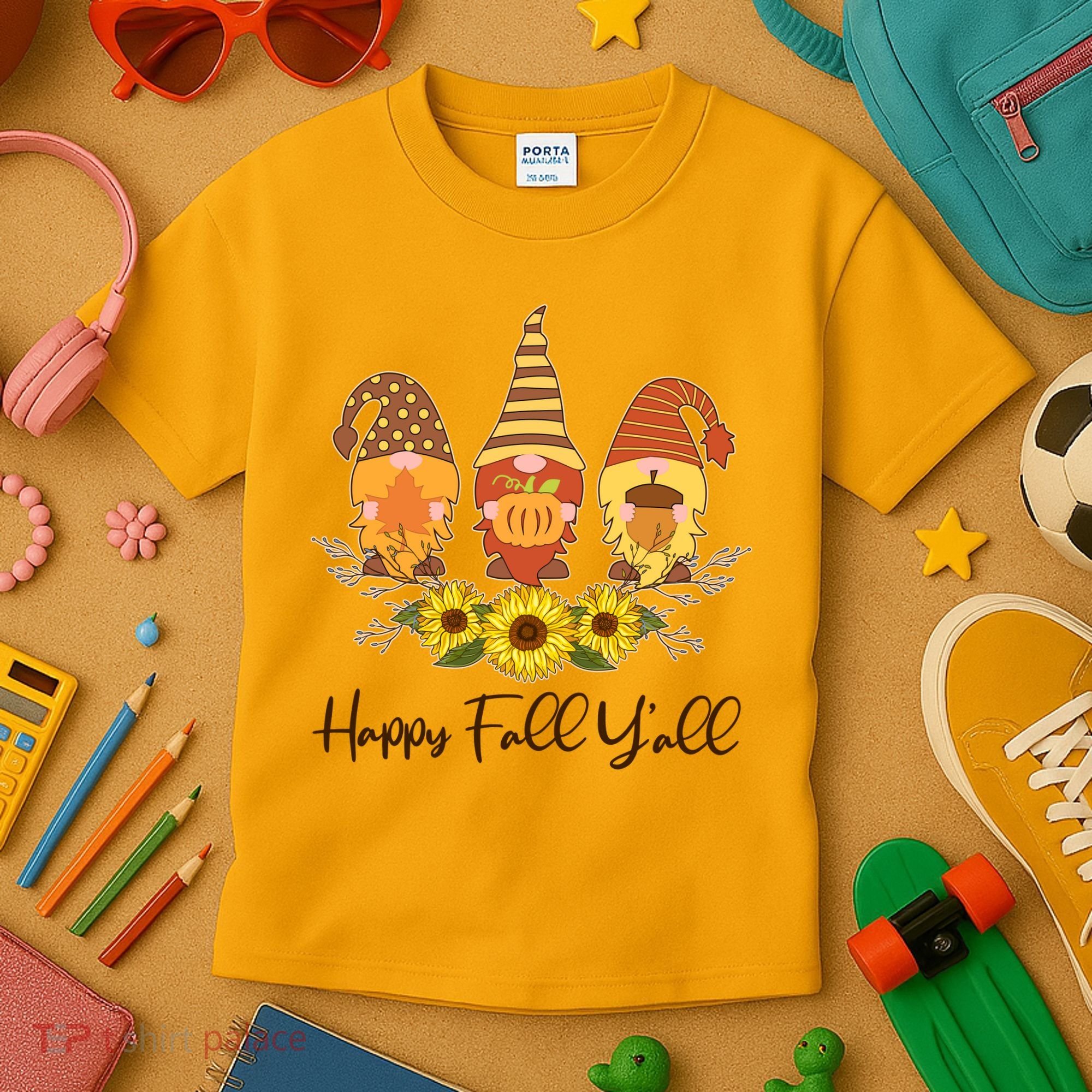 Happy Fall Y'all Cute Autumn Gnomes Kids T-Shirt