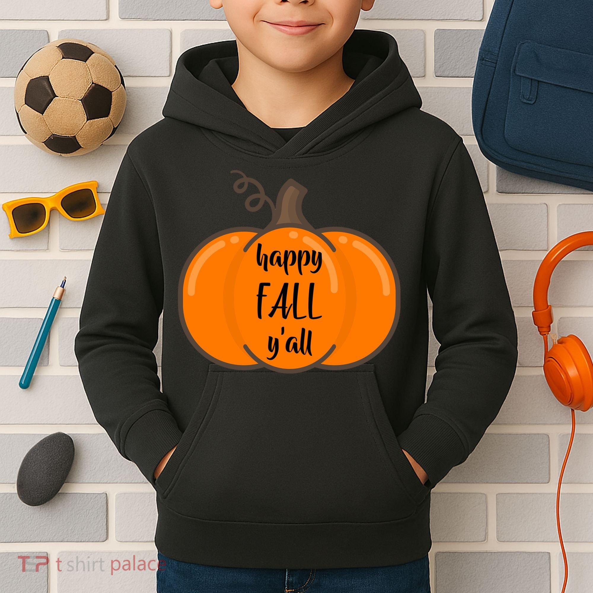Happy Fall Y'all Pumpkin  Kids Hoodie