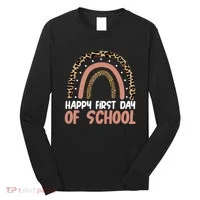 Happy First Day Of School Leopard Rainbow Long Sleeve Shirt thumb 0