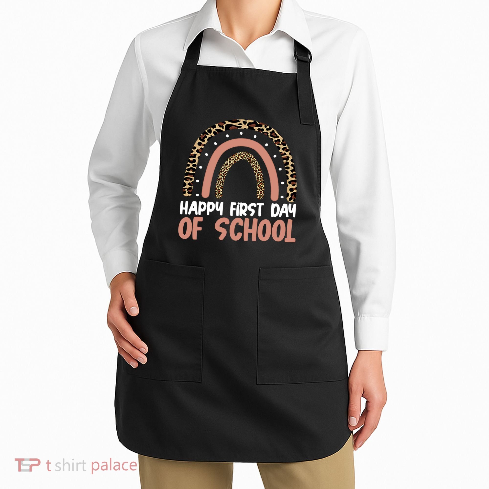 Happy First Day Of School Leopard Rainbow Apron