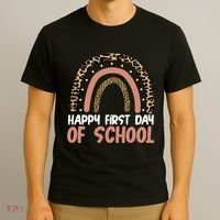 Happy First Day Of School Leopard Rainbow T-Shirt thumb 3