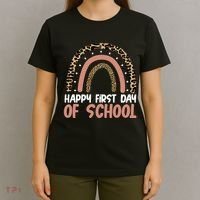 Happy First Day Of School Leopard Rainbow T-Shirt thumb 4