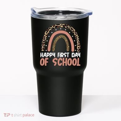 Happy First Day Of School Leopard Rainbow Tumbler