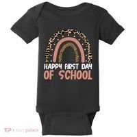 Happy First Day Of School Leopard Rainbow Baby Bodysuit thumb 0