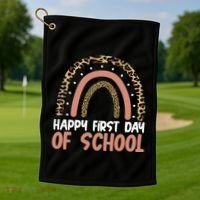 Happy First Day Of School Leopard Rainbow Golf Towel thumb 1
