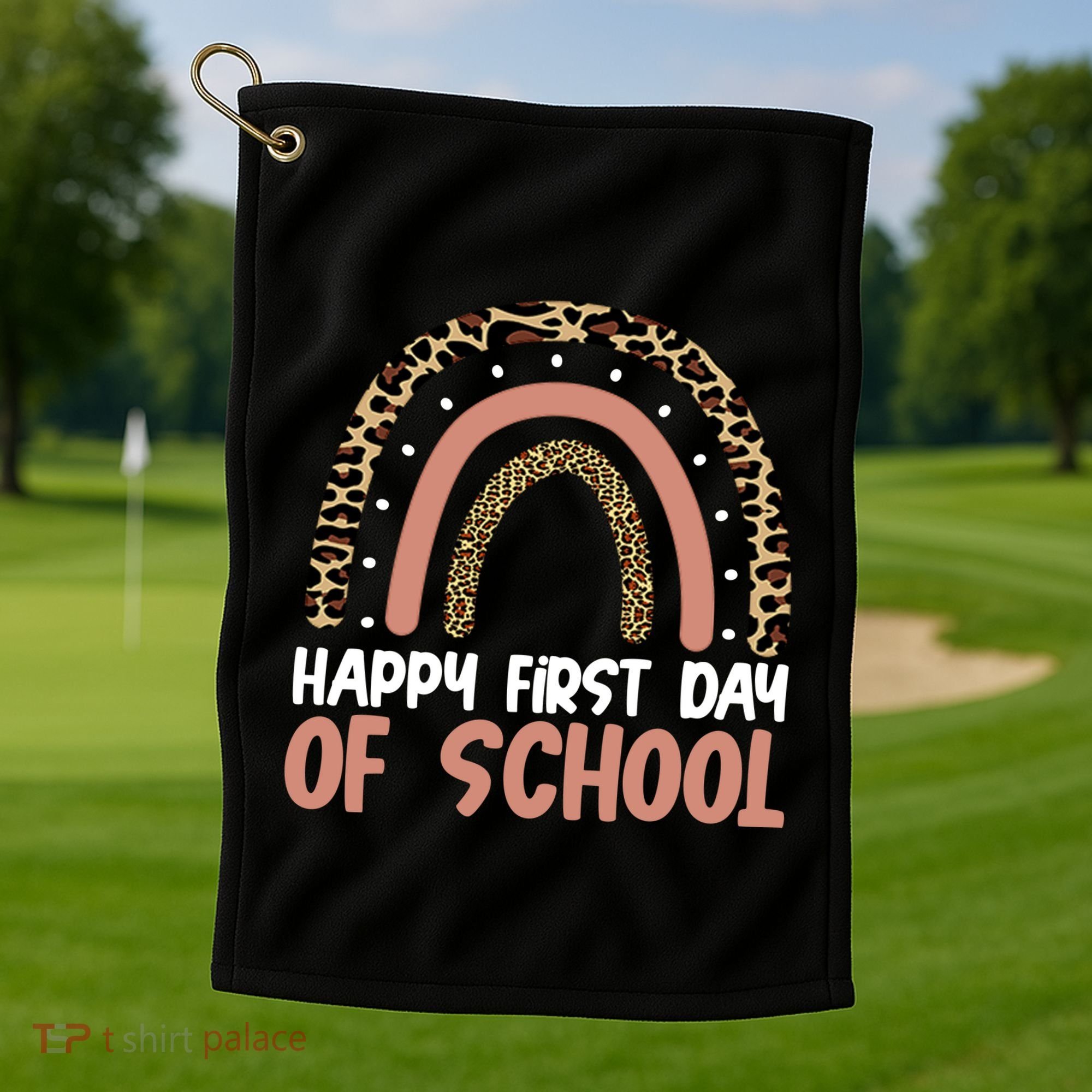 Happy First Day Of School Leopard Rainbow Golf Towel